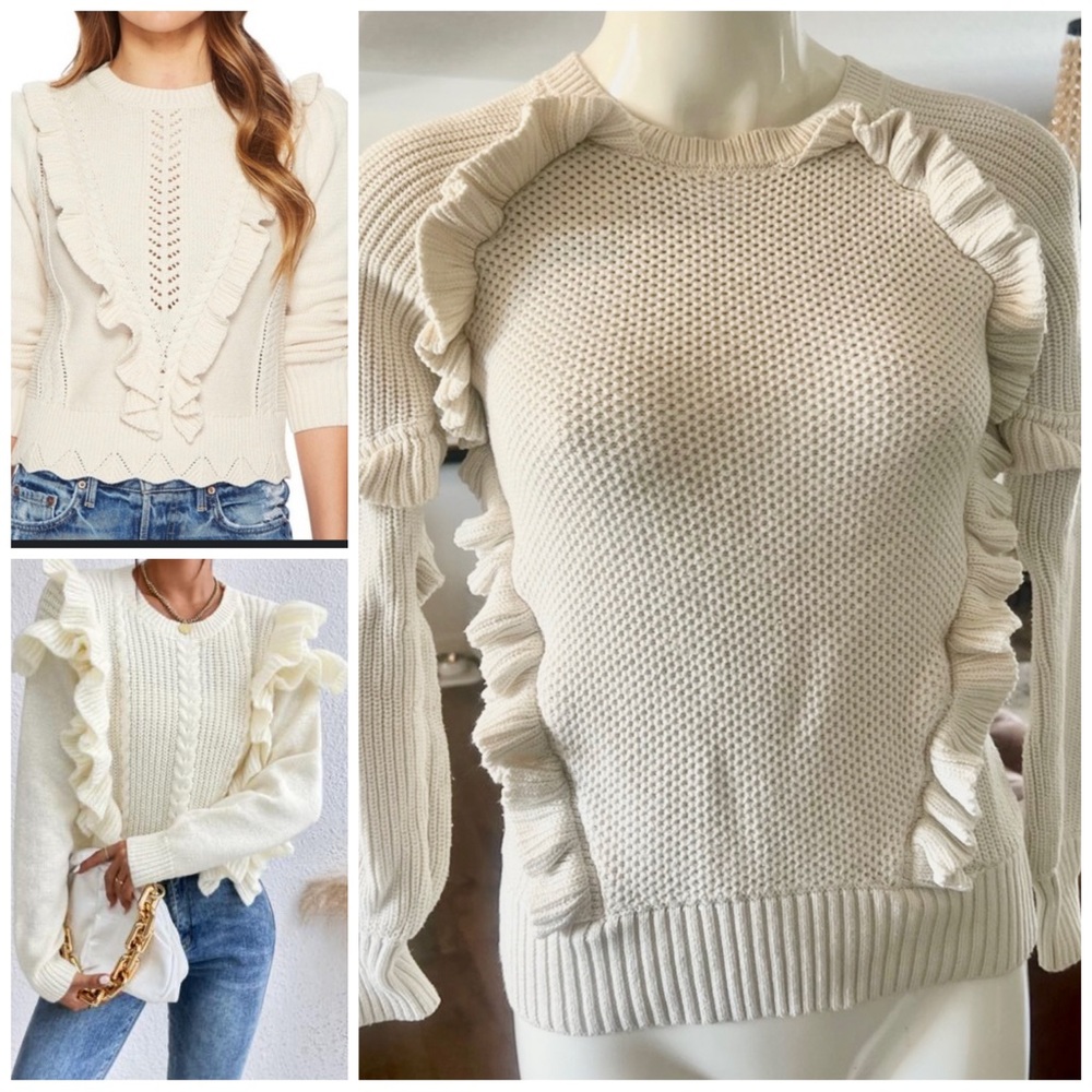 Highline Collective Cream Ruffle Sweater Size XS